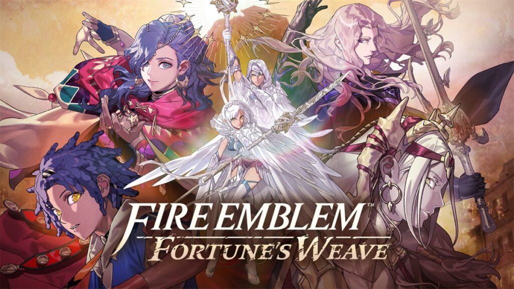 Arte oficial de Fire Emblem: Fortune's Weave para Switch 2, con los cuatro héroes de la historia