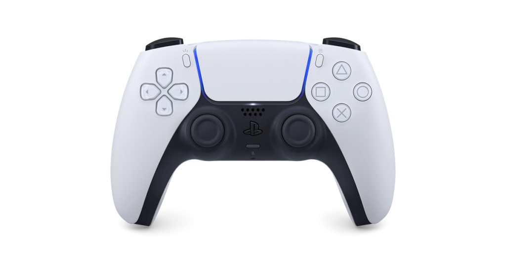 Mando DualSense blanco de PlayStation 5, visto de frente