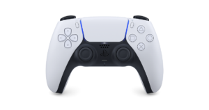 Mando DualSense blanco de PlayStation 5, visto de frente