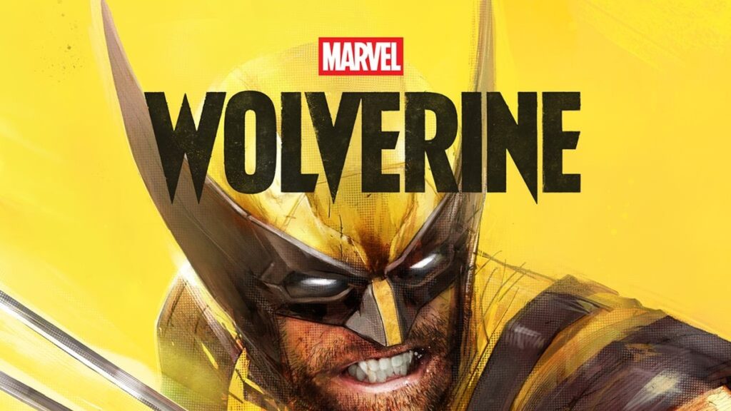 Arte oficial de Marvel's Wolverine para PS5, con Lobezno y las garras desplegadas sobre fondo amarillo