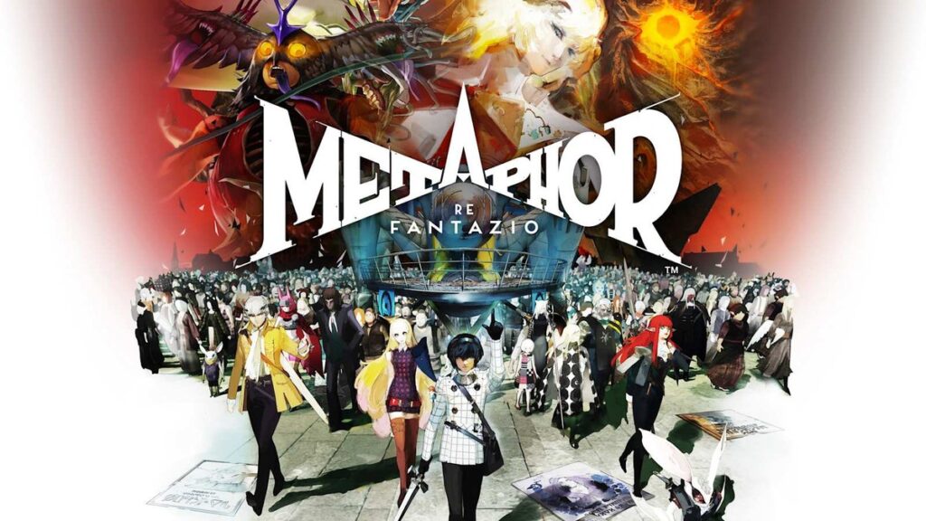 Arte oficial de Metaphor: ReFantazio para Switch 2, con el protagonista y la multitud del reino