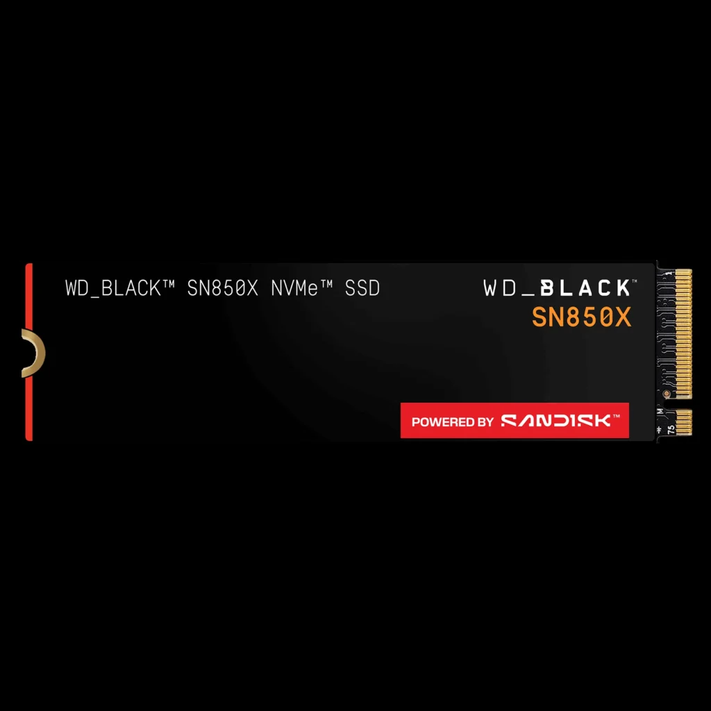 SSD WD_BLACK SN850X NVMe M.2 de 2 TB, visto de frente